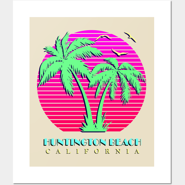 Huntington Beach Palm Trees Sunset Wall Art by Nerd_art